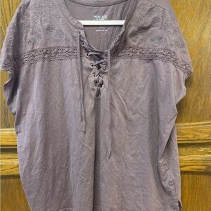 Torrid Women's Embroidered Sleeves Lace-Up Blouse - Eggplant